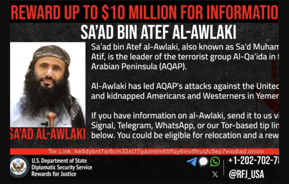 U.S. Increases Reward for Information on Yemen-Based Al-Qaeda Leader